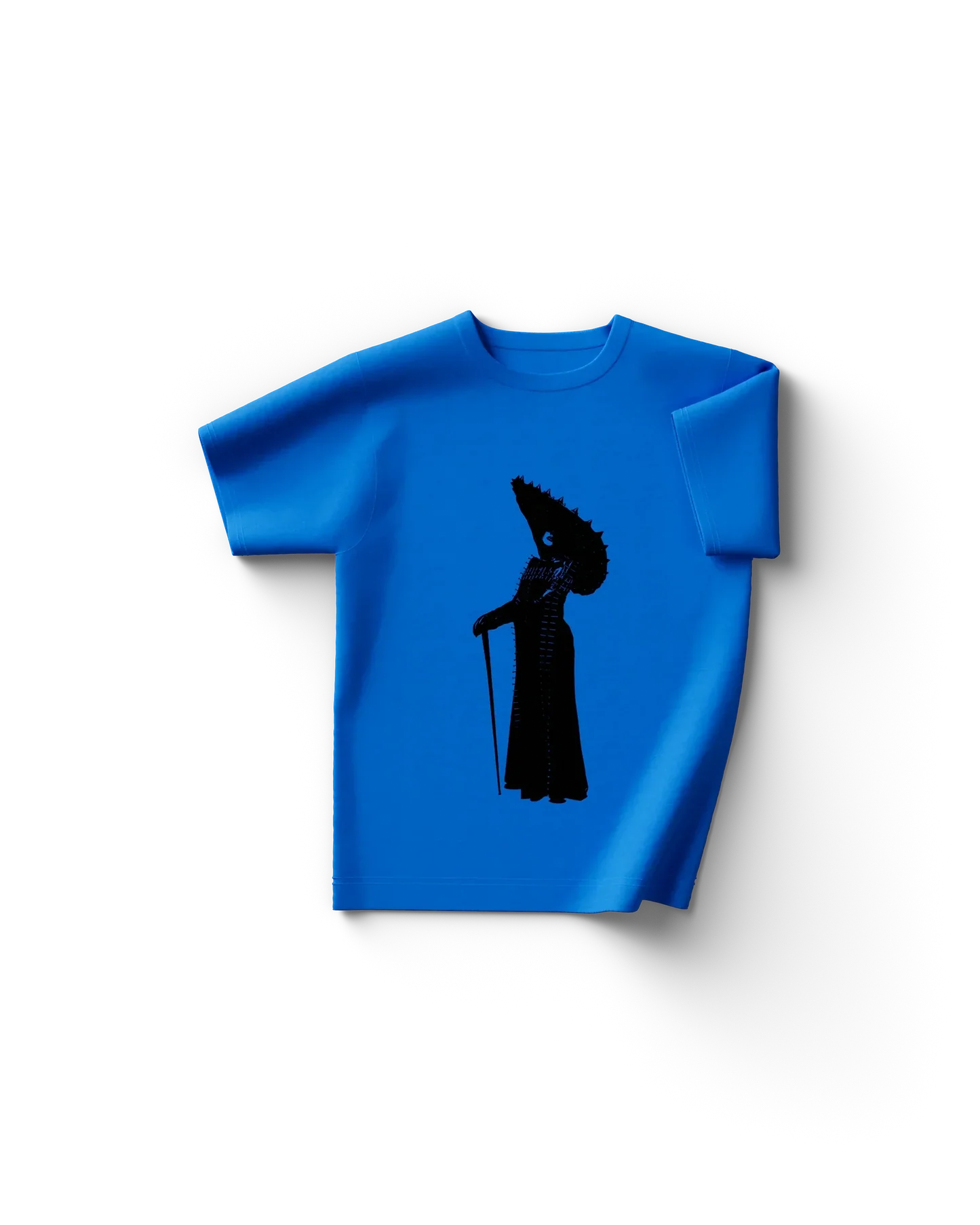 Lady Gaga blue Rio silhouette T-shirt featuring black dramatic silhouette graphic of Gaga in avant-garde outfit centered on front
