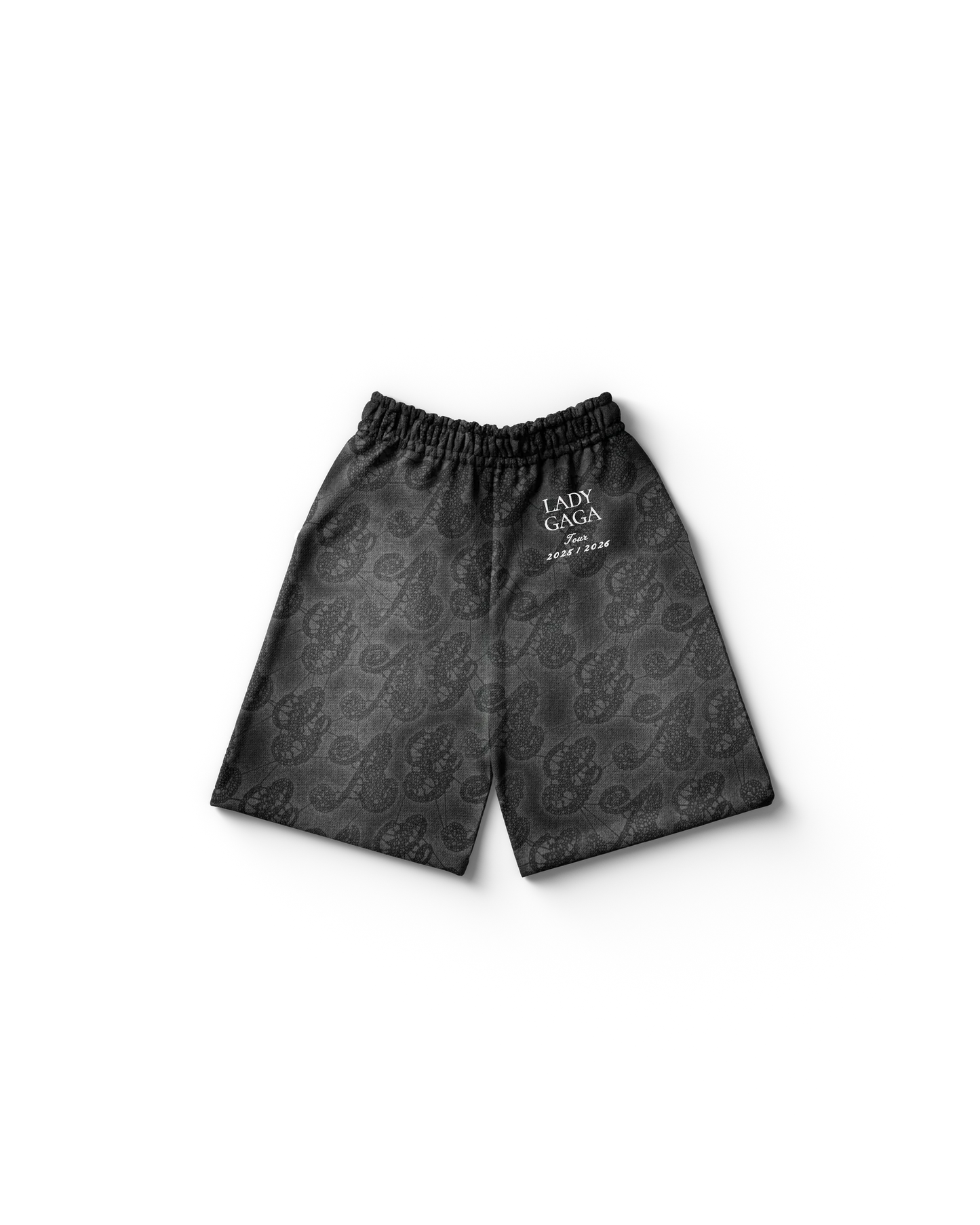 lady gaga lace shorts back gaga merchandise featuring lace pattern with lady gaga tour 2025 2026 text detail