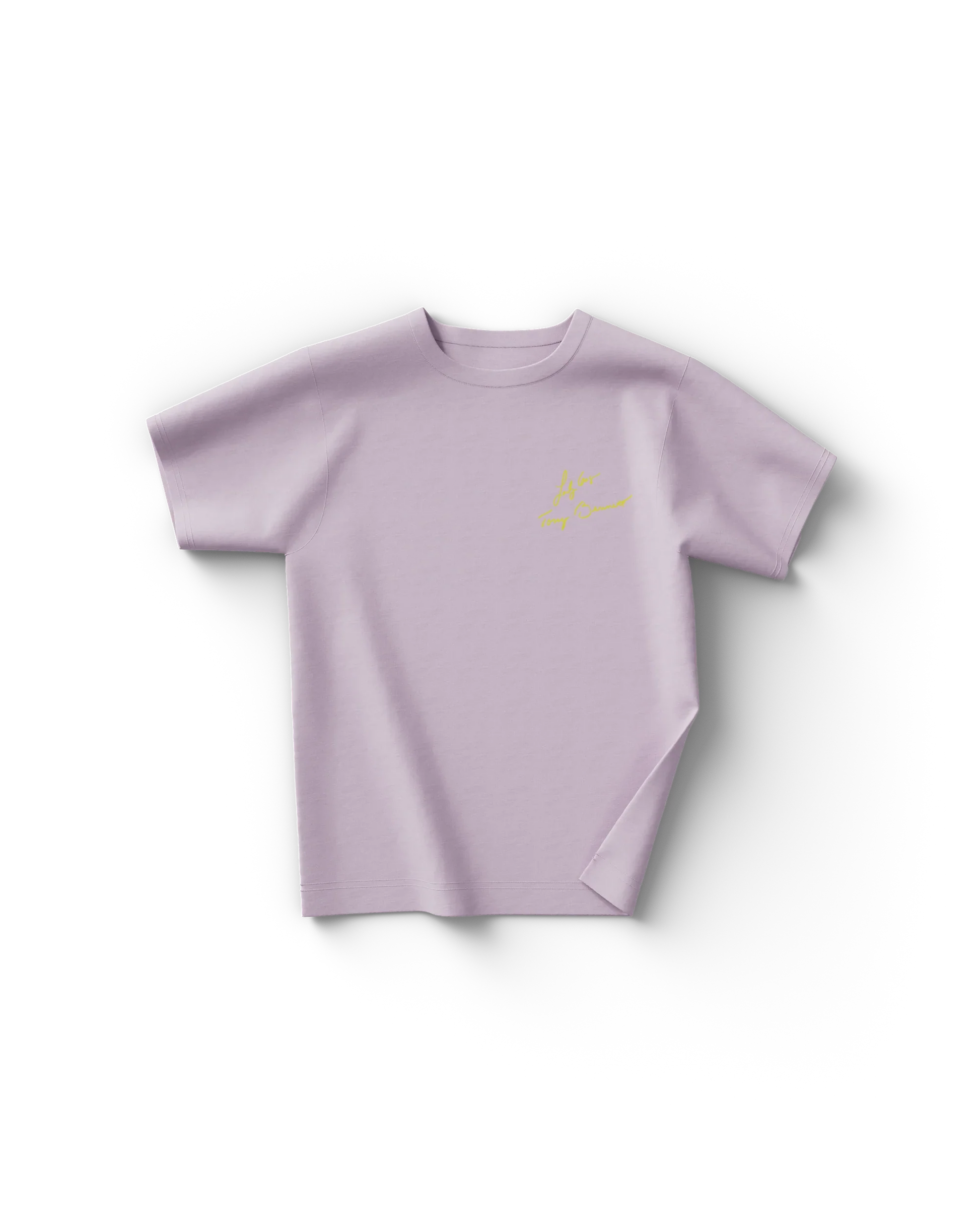 Light pastel Lady Gaga t shirt front view with yellow silhouette graphic and “Love For Sale Tony Bennett & Lady Gaga” text, elegant Gaga merch design