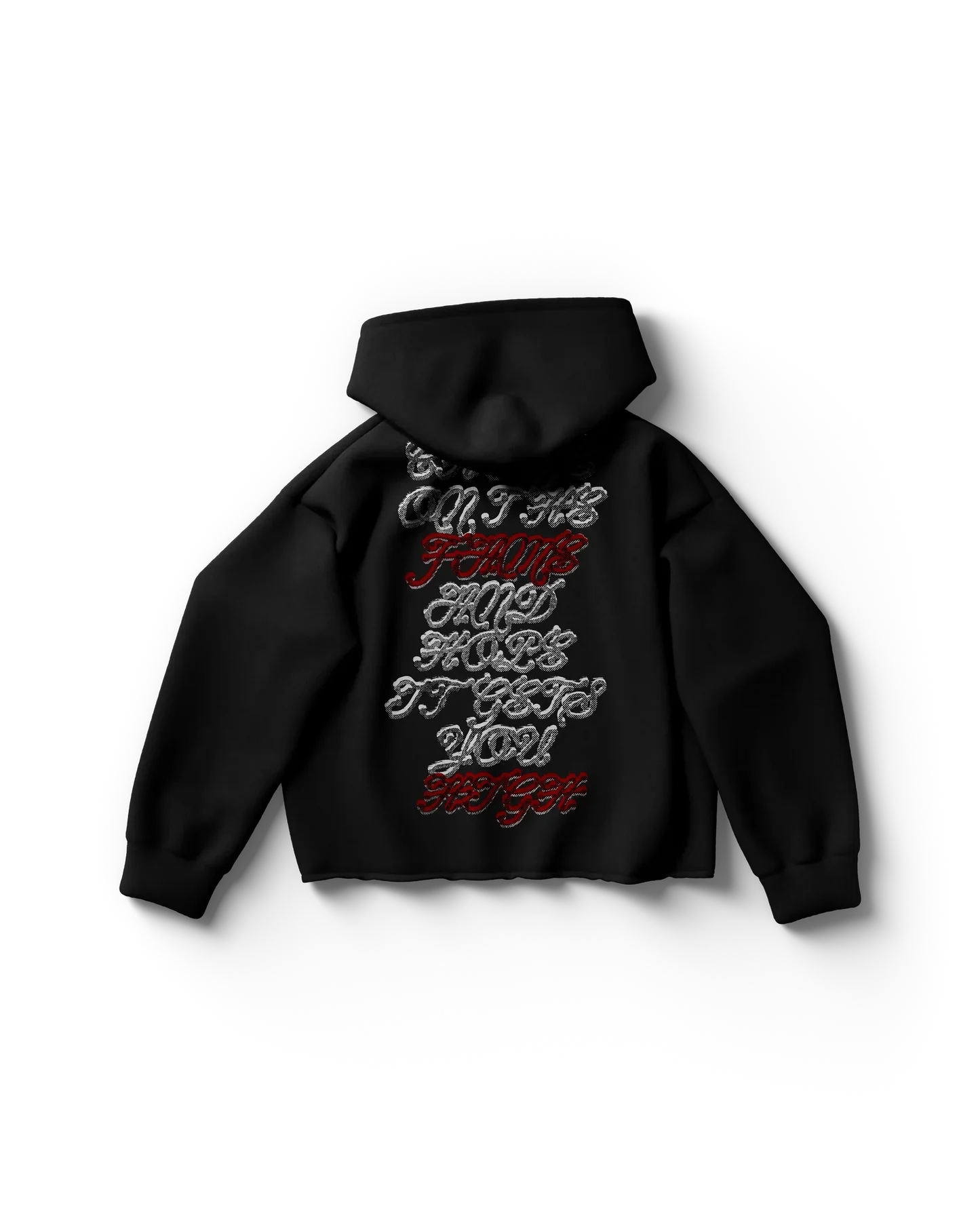 Black Lady Gaga hoodie back view featuring large red stylized text graphic design