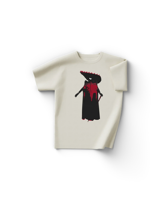White Lady Gaga t shirt front view featuring red and black illustrated character graphic design
