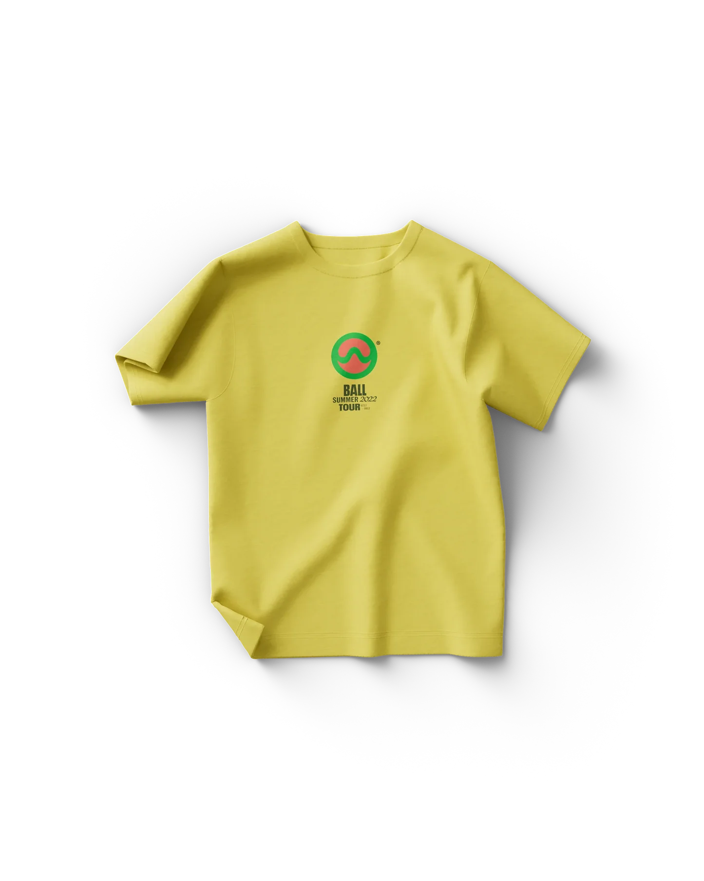 Yellow Lady Gaga t-shirt front featuring Chromatica symbol logo with Ball Summer 2022 Tour text